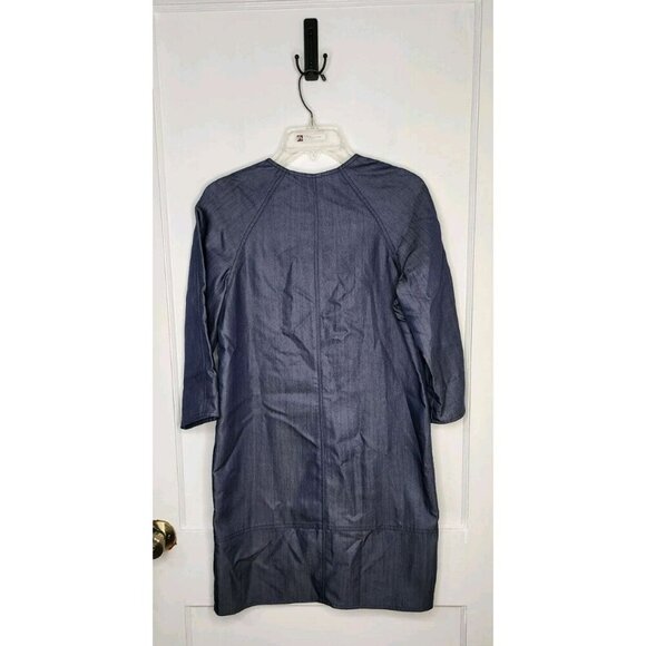 Vince Blue Chambray Denim 3/4 Sleeve Quarter Zip Mini Dress Size XS Pockets - Picture 2 of 6